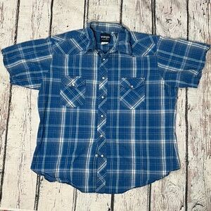 VTG Wrangler Western Short Sleeve Pearl Snap Rockabilly Rancher Cowboy Shirt